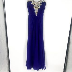 La Femme Blue Pueple Embellished Prom Evening Gown Size 4